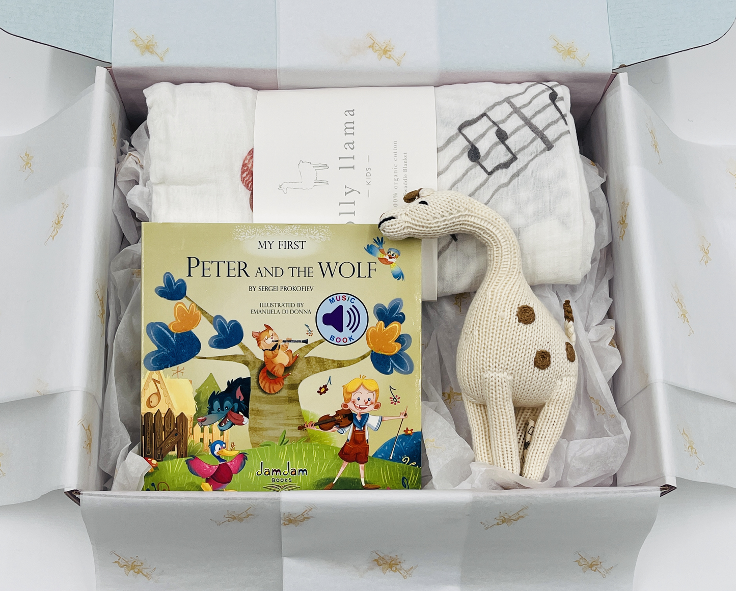 Peter And The Wolf, Giraffe Rattle and Music Parade Swaddle