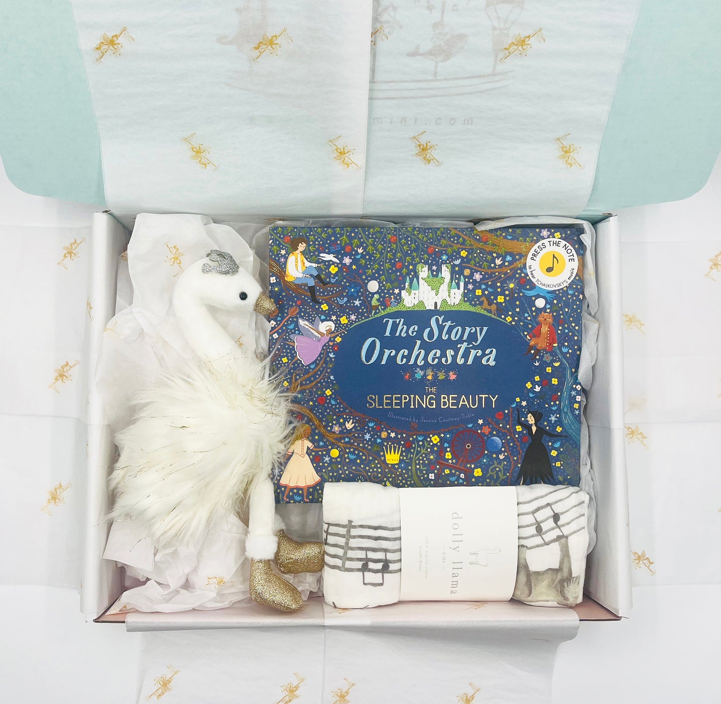 The Story Orchestra: Sleeping Beauty Book, Swan Plush Toy and Music Parade Organic Swaddle