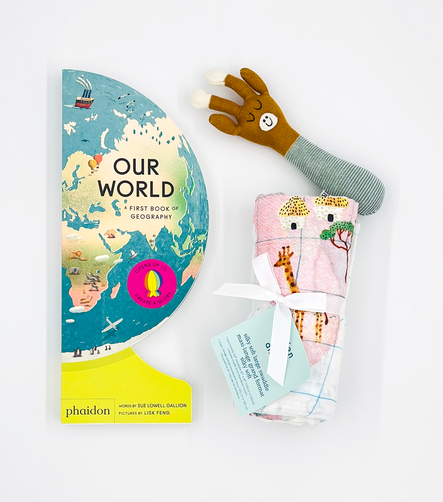 Our World, Sophie Home Giraffe Rattle and Around the World Swaddle