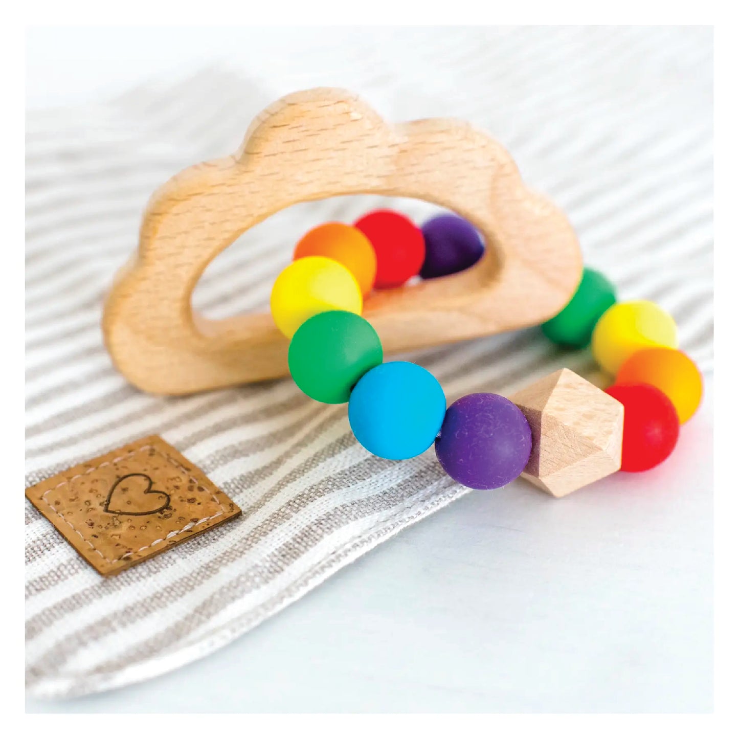 Rainbow Teether Toy for Babies - Silicone & Wood, Handmade