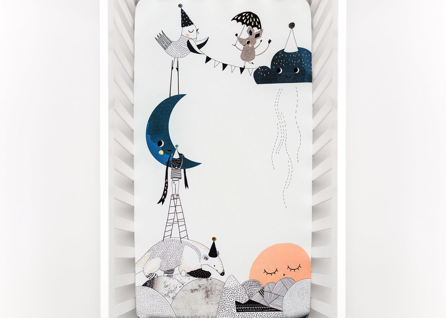 Peekaboo Moon, Moon & Stars Swaddle and Moon's Birthday Crib Sheet