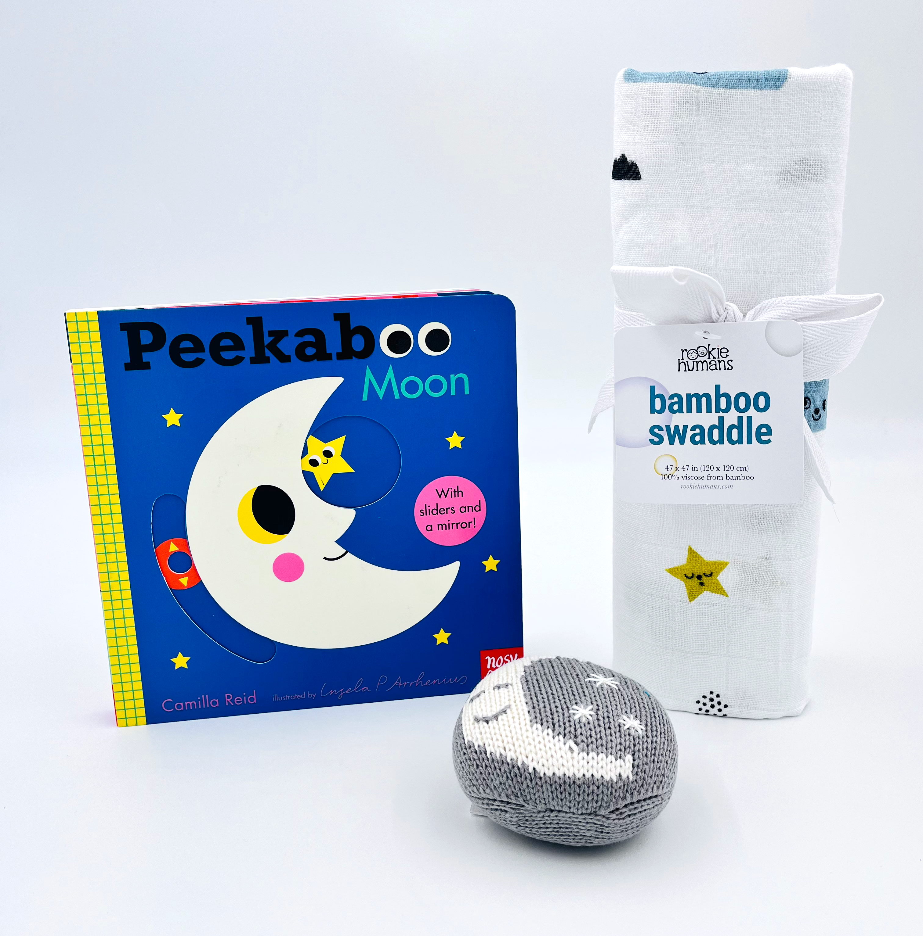 Peekaboo Moon, Moon & Stars Swaddle and Sleeping Moon Rattle