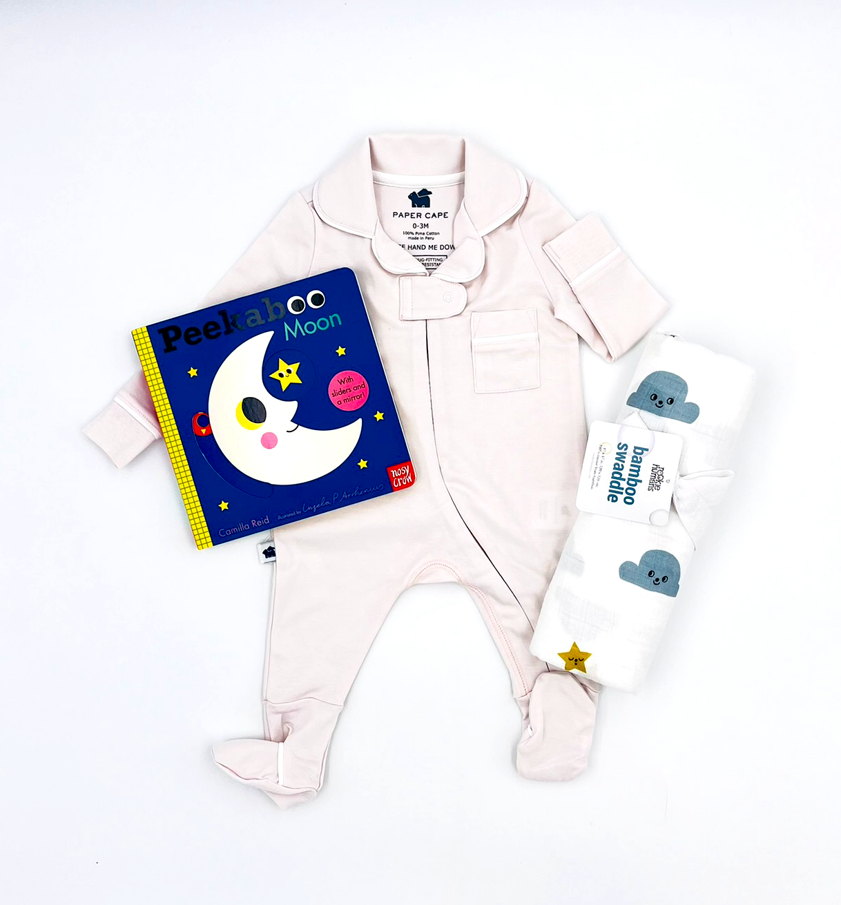 Peekaboo Moon, Moon & Stars Swaddle and Pink Pajamas