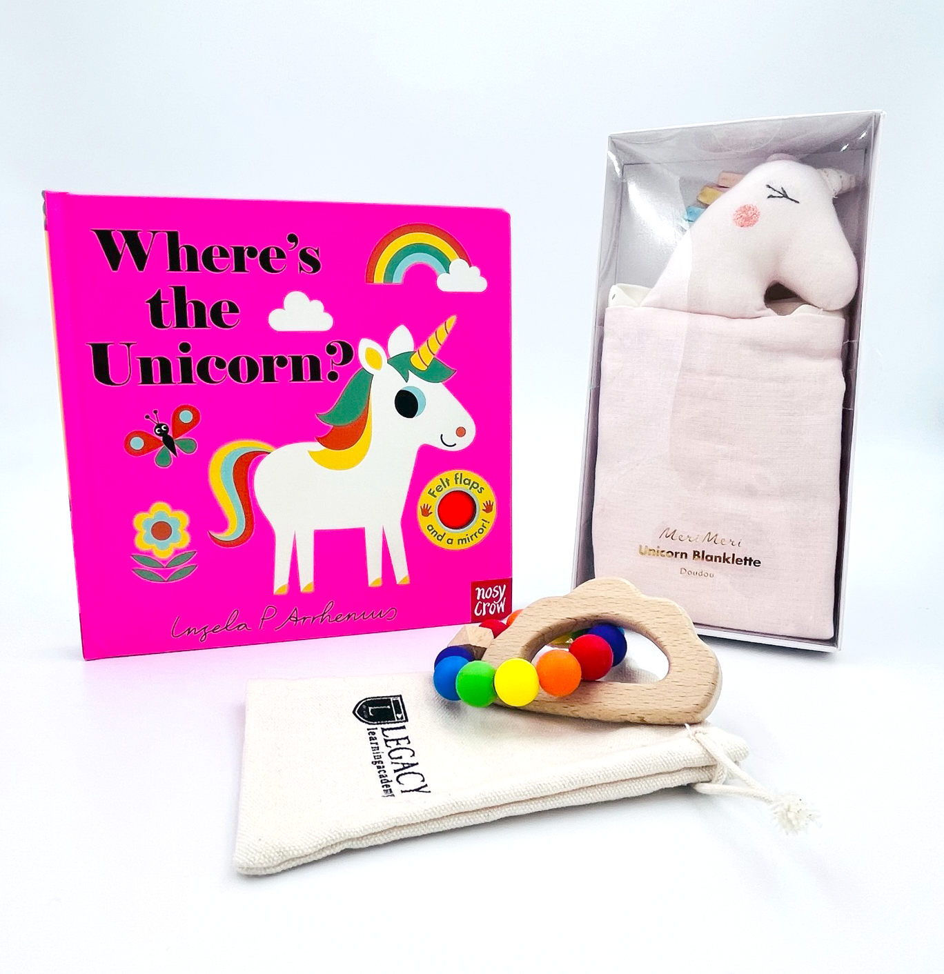 Where's the Unicorn, Rainbow Teether and Unicorn Lovie